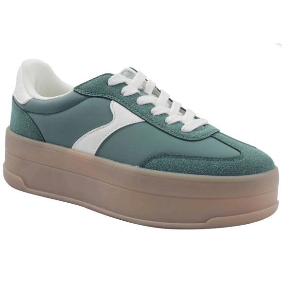 No Boundaries Sport Sneaker Women's White Green Platform Lace-up Size 10 - Picture 1 of 5